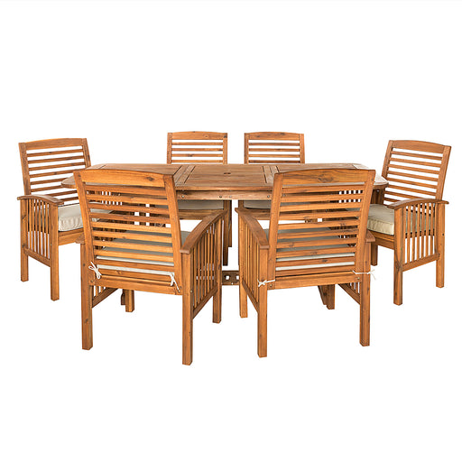 Walker Edison - 7-Piece Cypress Acacia Wood Patio Dining Set - Brown