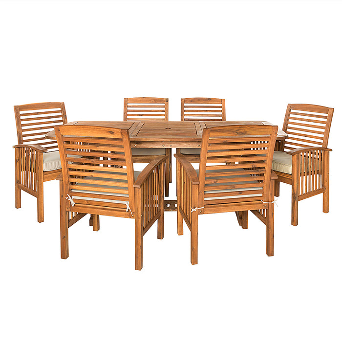 Walker Edison - 7-Piece Cypress Acacia Wood Patio Dining Set - Brown