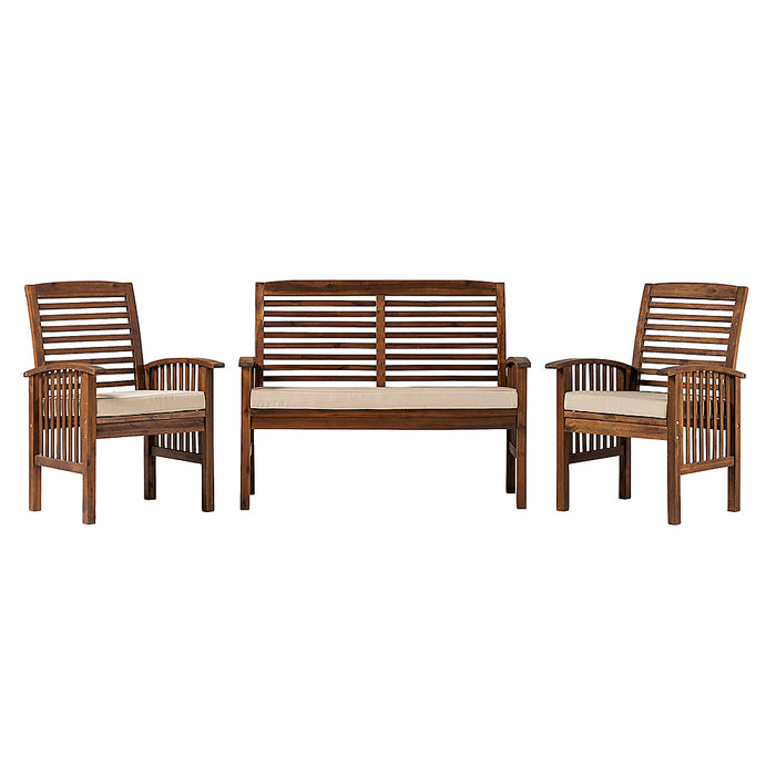 Walker Edison - Modern 3-Piece Slat-Back Acacia Wood Chat Set - Dark Brown