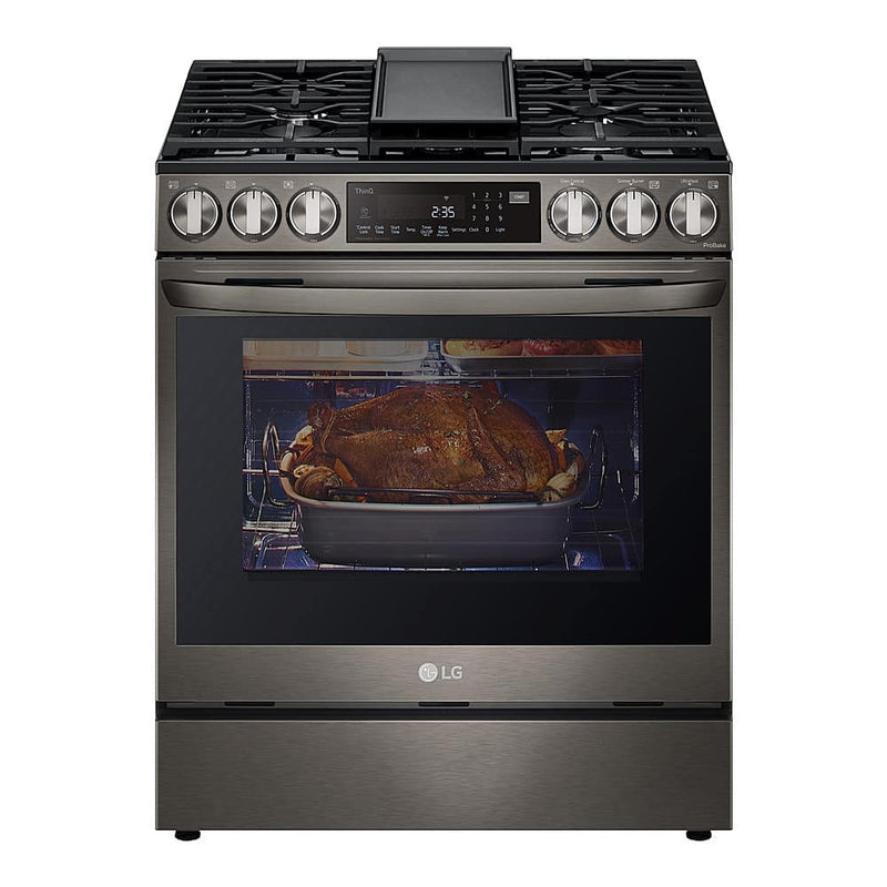 LG - 6.3 Cu. Ft. Smart Slide-In Gas True Convection Range with EasyClean and Air Fry - PrintProof Black Stainless Steel
