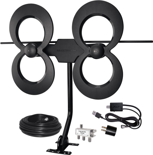 Antennas Direct - ClearStream 4MAX Complete Amplified Indoor/Outdoor HDTV Antenna with Mast Coaxial Cable Amplifier and 3-Way Splitter - Black