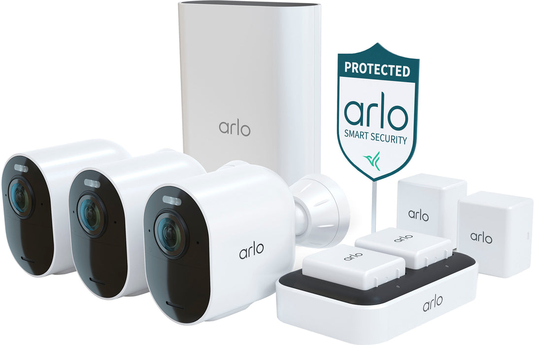 Arlo - Ultra 2 Spotlight 3-Camera Security Bundle Indoor/Outdoor Wireless 4K Security System - White