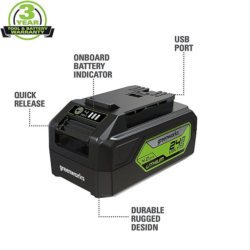 Greenworks - 24 Volt 5.0Ah Battery with Built In USB Charing Port (Charger not included)