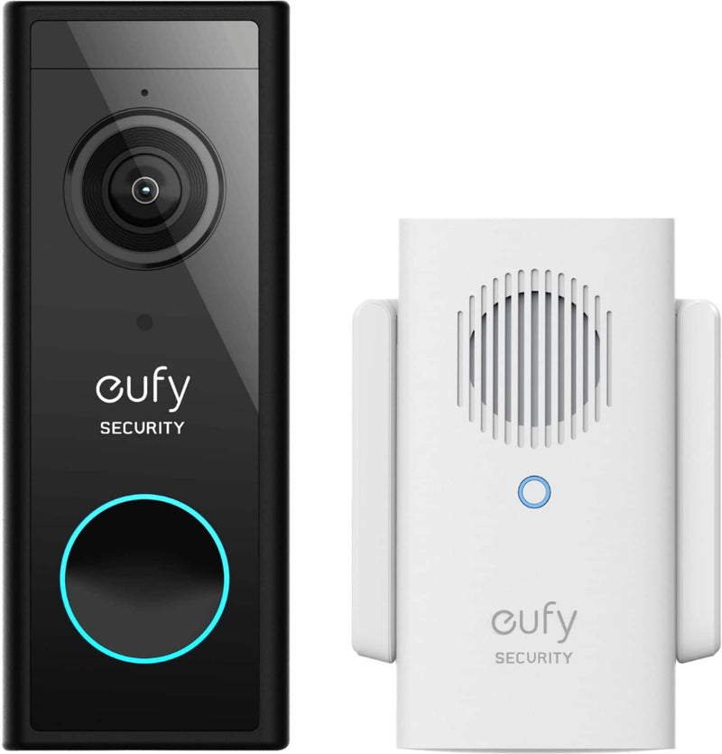 eufy - Smart Wi-Fi Video Doorbell 2K Battery Operated/Wired with Chime - White/Black