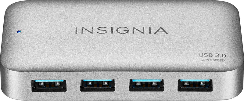 Insignia - 4-Port USB 3.0 Powered Hub - Metallic Gray