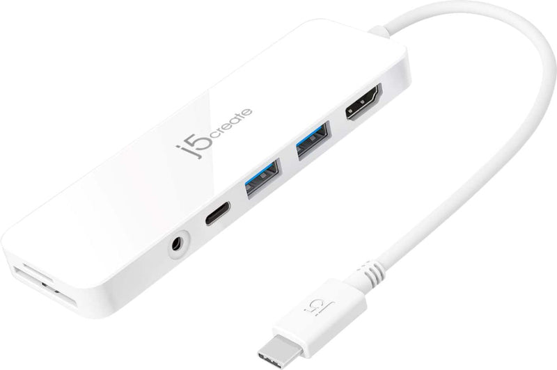 j5create - USB-C Multi-Port Hub with Power Delivery for Mac PC and More - White
