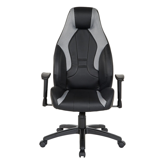 OSP Home Furnishings - Commander Gaming Chair in Black Faux Leather and Grey Accents - Gray