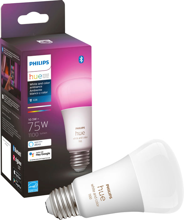 Philips - Hue A19 Bluetooth 75W Smart LED Bulb - White and Color Ambiance