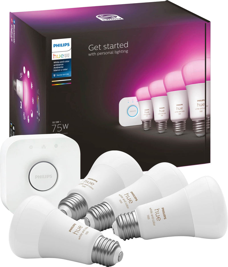 Philips - Hue 75W A19 Starter Kit - White and Color Ambiance
