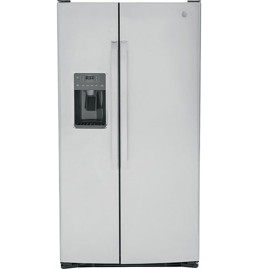GE - 25.3 Cu. Ft. Side-by-Side Refrigerator with External Ice  Water Dispenser - Stainless Steel
