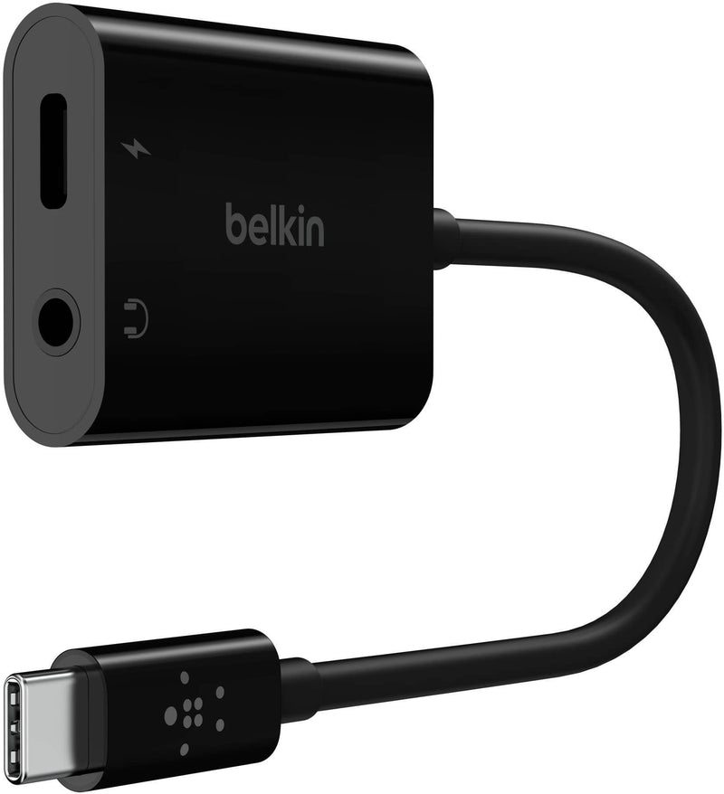 Belkin - 3.5mm Audio  USB-C Adaptor - Fast Charge Compatible USB-C Audio Adaptor for iPad Pro Galaxy Pixel OnePlus  More - Black