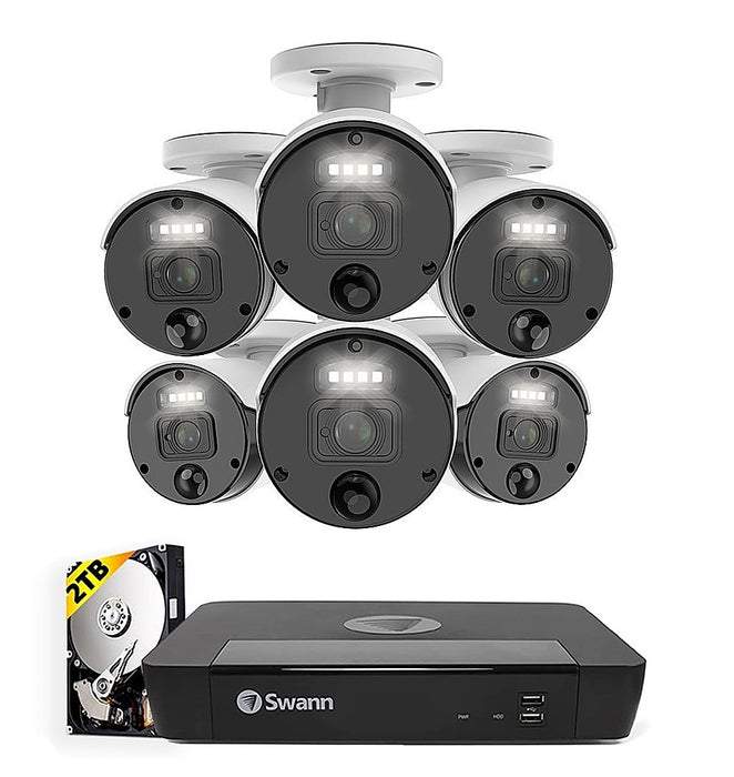 Swann - Master Series 4K 8-Channel 6-Camera Indoor/Outdoor PoE Wired 4K UHD 2TB HDD NVR Security Surveillance System - White