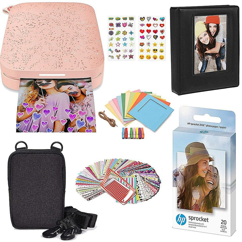 HP - Sprocket Portable Photo Printer Gift Bundle with 2"x3" Zink Photo Paper  Deluxe Case Album  More - Pink