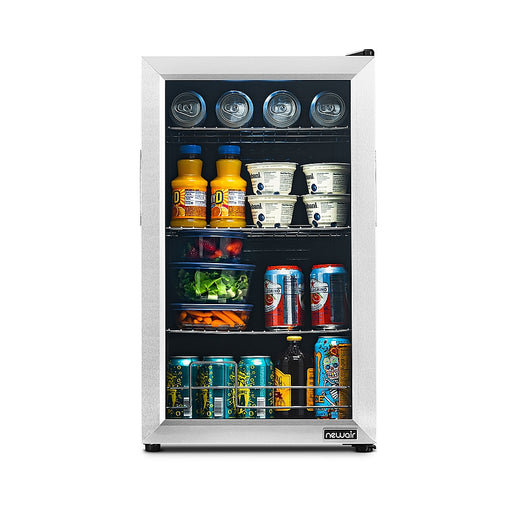 NewAir - 100-Can Beverage Cooler with Reversible Glass Door Removable Wire Shelves Double Pane Glass Doors LED Light - Stainless Steel