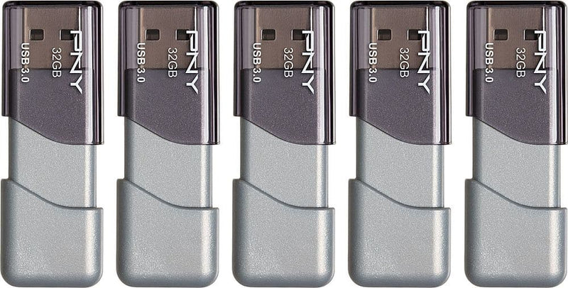 PNY - Turbo Attach 3 32GB USB 3.0 Type A Flash Drive 5-Pack - Silver