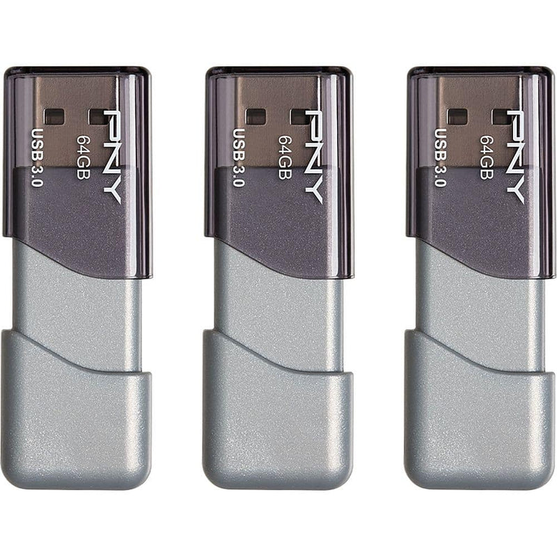 PNY - Turbo Attach 3 64GB USB 3.0 Type A Flash Drive 3-Pack - Silver