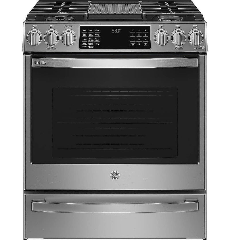 GE Profile - 5.6 Cu. Ft. Slide-In Gas True Convection Range with Built-In Wi-Fi and Hot Air Frying - Fingerprint Resistant Stainless Steel
