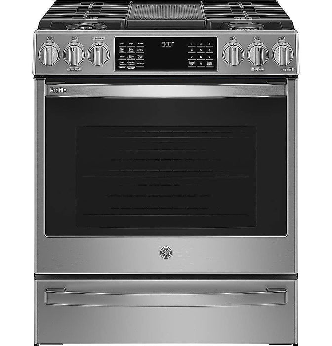 GE Profile - 5.6 Cu. Ft. Slide-In Gas True Convection Range with Built-In Wi-Fi and Hot Air Frying - Stainless Steel