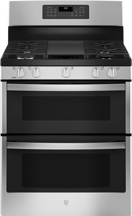 GE - 6.8 Cu. Ft. Freestanding Double-Oven Gas Convection Range with Self-Steam Cleaning and No-Preheat Air Fry - Stainless Steel