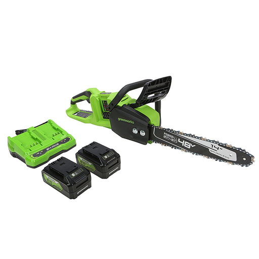 Greenworks - 24V 14 Brushless Cordless Chainsaw (2 4.0 Ah Batteries Dual-Port Rapid Charger Included) - Green