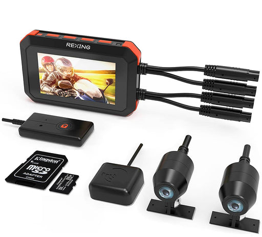 Rexing - 3" 1080p Dual Motorcycle Wi-Fi GPS Dash Cam with Handlebar Mount and 32GB Micro SD Card - Black
