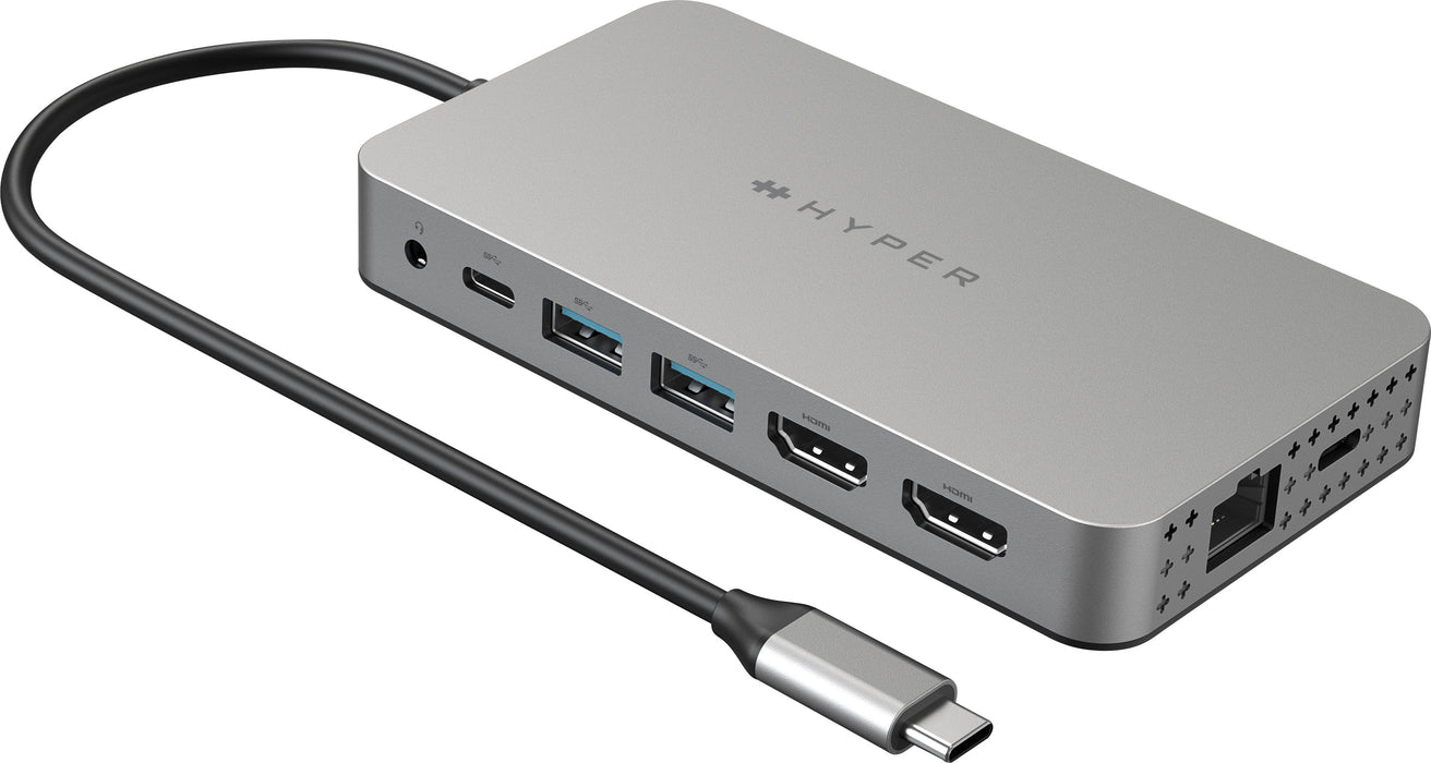 Hyper - HyperDrive Dual 10 Port USB-C Hub 4K HDMI Ethernet 1 USB-C 2 USB-A microSD/SD travel dock for M1/M2/M3 MacBook - Gray