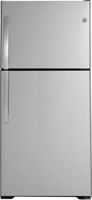 GE - 21.9 Cu. Ft. Top-Freezer Refrigerator with Garage Ready Performance - Stainless Steel