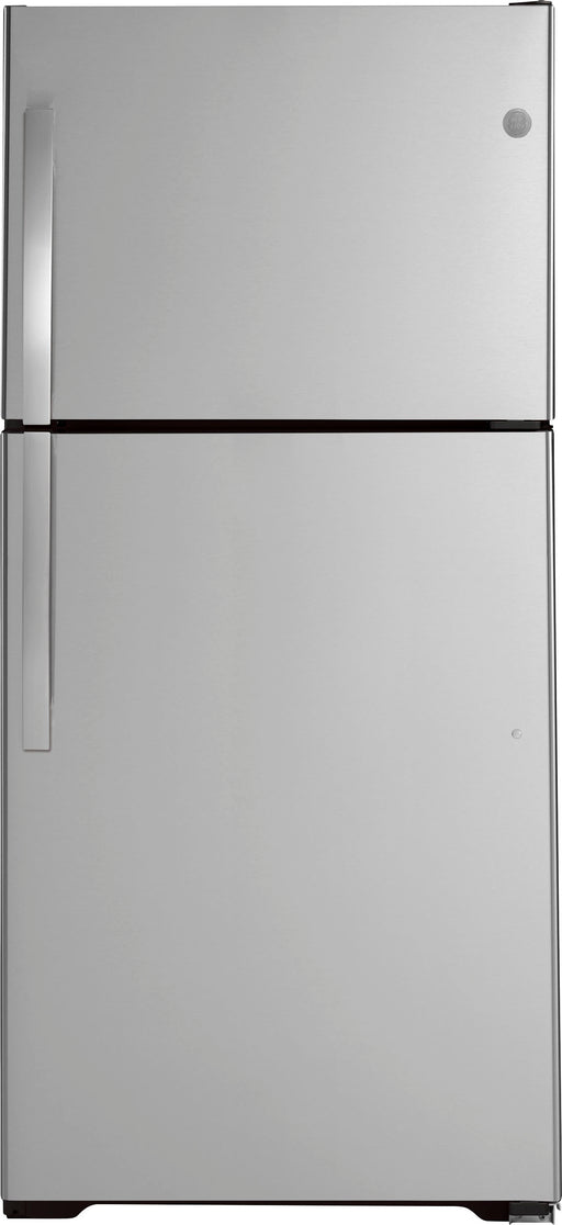 GE - 21.9 Cu. Ft. Top-Freezer Refrigerator with Garage Ready Performance from 38-110 Degrees Fahrenheit - Stainless Steel
