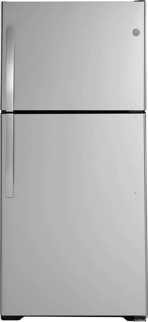 GE - 33 in. Wide 21.9 Cu. Ft. Top-Freezer Refrigerator with Garage Ready Performance - Stainless Steel