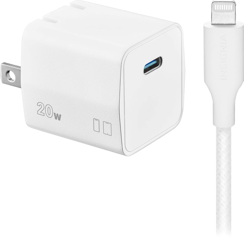 Insignia - 20W USB-C Fast Charger Kit for iPhone 14/13/12/11/X/8 series iPhone SE - White