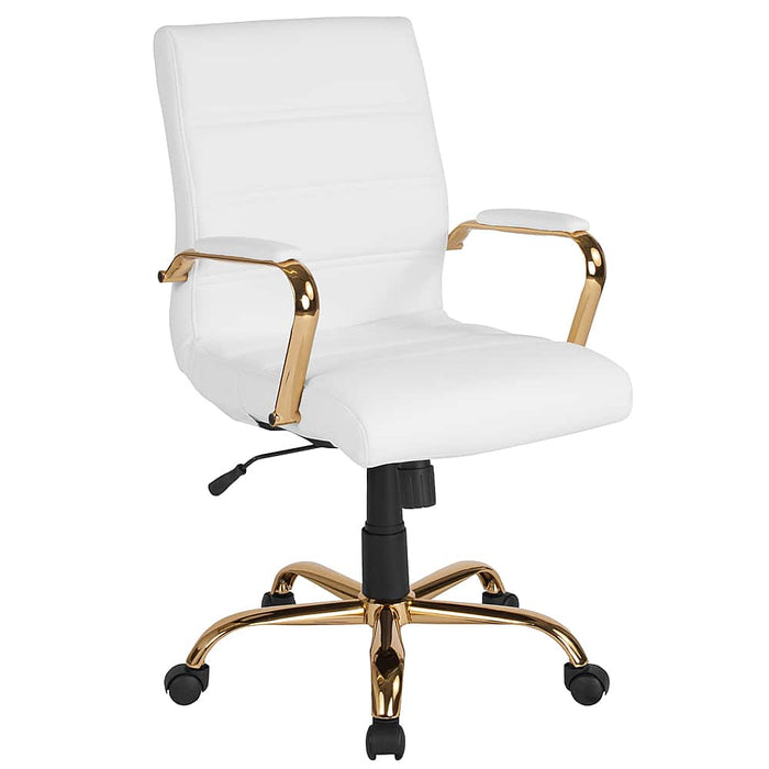 Alamont Home - Whitney Mid-Back Modern Leather/Faux Leather Executive Swivel Office Chair - White LeatherSoft/Gold Frame