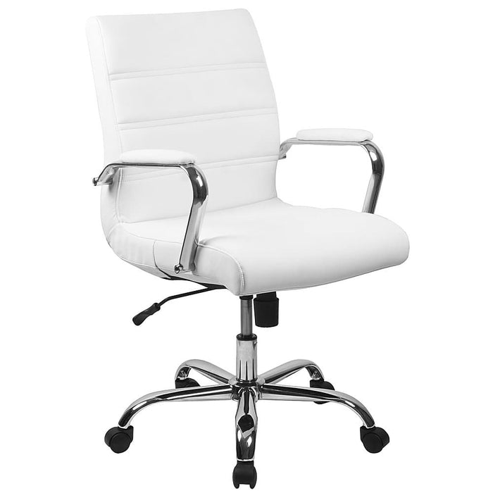 Alamont Home - Whitney Mid-Back Modern Leather/Faux Leather Executive Swivel Office Chair - White LeatherSoft/Chrome Frame