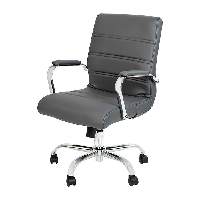 Alamont Home - Whitney Mid-Back Modern Leather/Faux Leather Executive Swivel Office Chair - Gray LeatherSoft/Chrome Frame