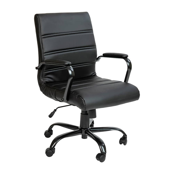 Alamont Home - Whitney Mid-Back Modern Leather/Faux Leather Executive Swivel Office Chair - Black LeatherSoft/Black Frame