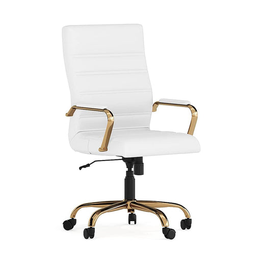 Alamont Home - Whitney High Back Modern Leather/Faux Leather Executive Swivel Office Chair - White LeatherSoft/Gold Frame