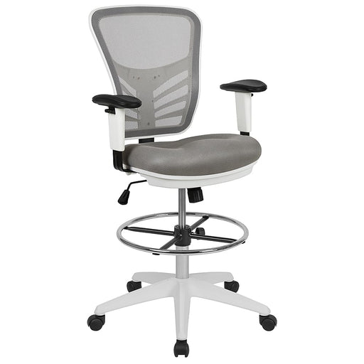 Alamont Home - Tyler Contemporary Mesh Drafting Stool - Light Gray Mesh/White Frame