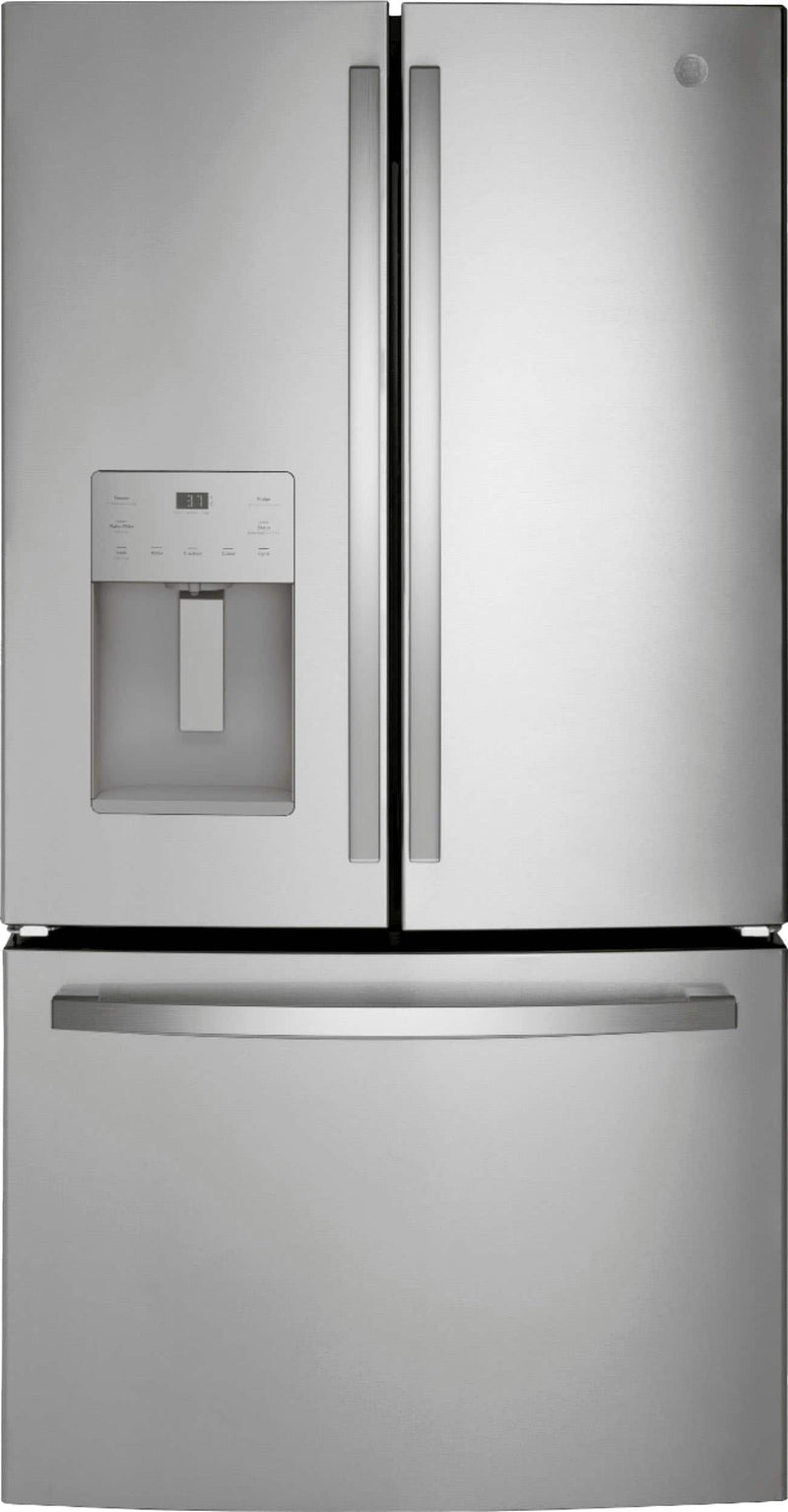 GE - 25.6 Cu. Ft. French Door Refrigerator with Space-Saving Ice Maker - Stainless Steel