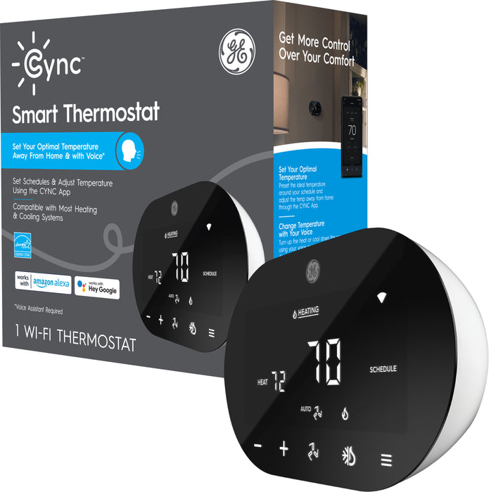 GE - Cync Smart Programmable Thermostat - Black - Black