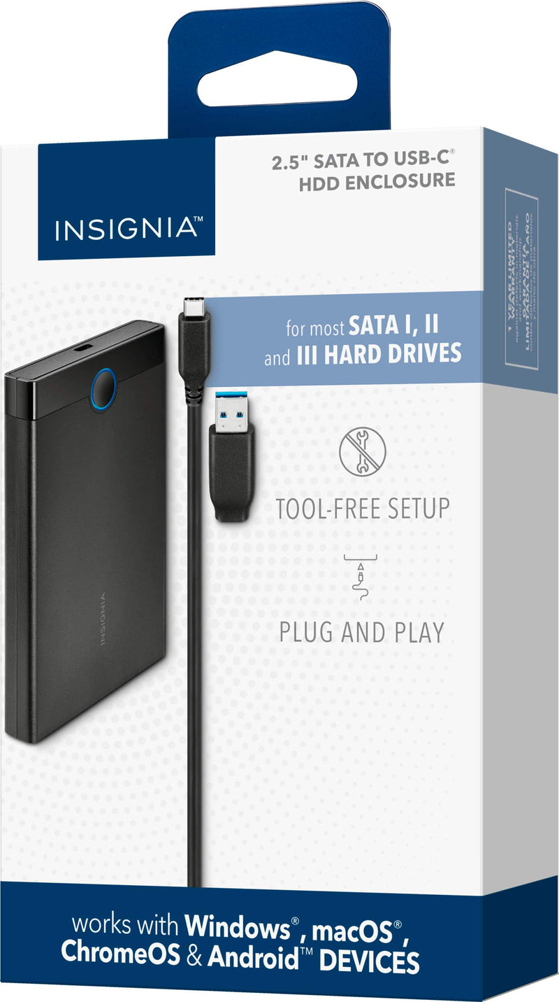 Insignia - 2.5" SATA to USB-C HDD Enclosure - Black