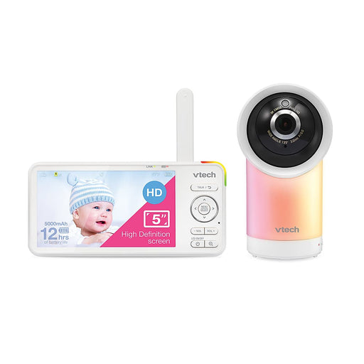 VTech - 1080p Smart WiFi Remote Access 360 Degree Pan  Tilt Video Baby Monitor with 5 Display Night Light - White