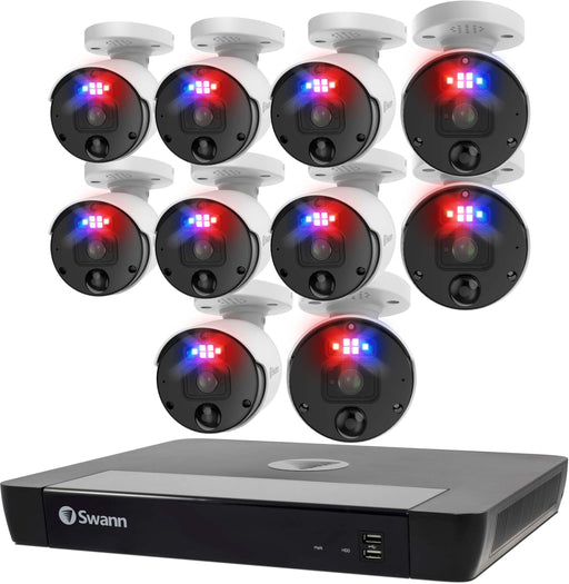 Swann Professional 16-Channel 10-Bullet Camera 12MP 6K HD Indoor/Outdoor PoE Wired 2TB HDD NVR Security System - White