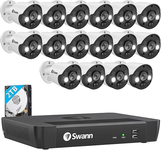 Swann Professional 16-Channel 16 Camera Indoor/Outdoor Wired 4K UHD PoE Wired 2TB NVR Security Surveillance System - Black