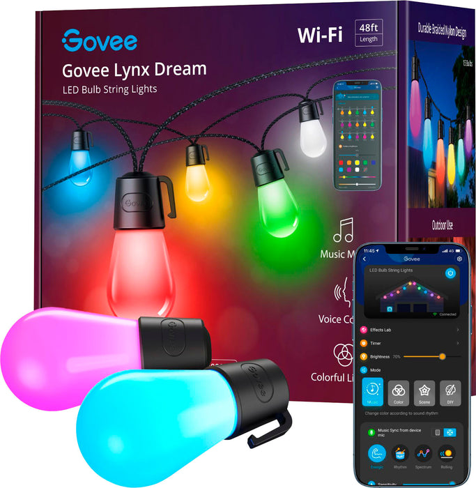 Govee - Wi-Fi Bluetooth Smart String Bulbs - 48 feet - Multi