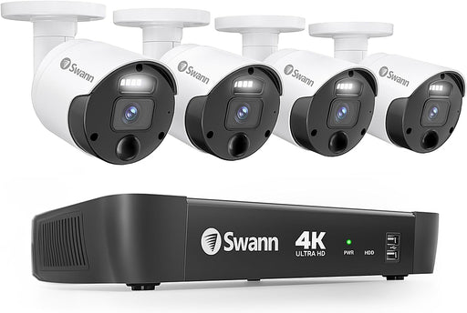 Swann Master Series Home 8-Channel 4-Camera 4K UHD Indoor/Outdoor PoE Wired 2TB HDD NVR Security Surveillance System - Black