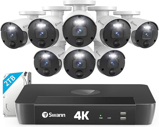 Swann - Master Series 8-Channel 8 Camera 4K UHD Indoor/Outdoor PoE Wired 2TB HDD NVR Security Surveillance System - Black