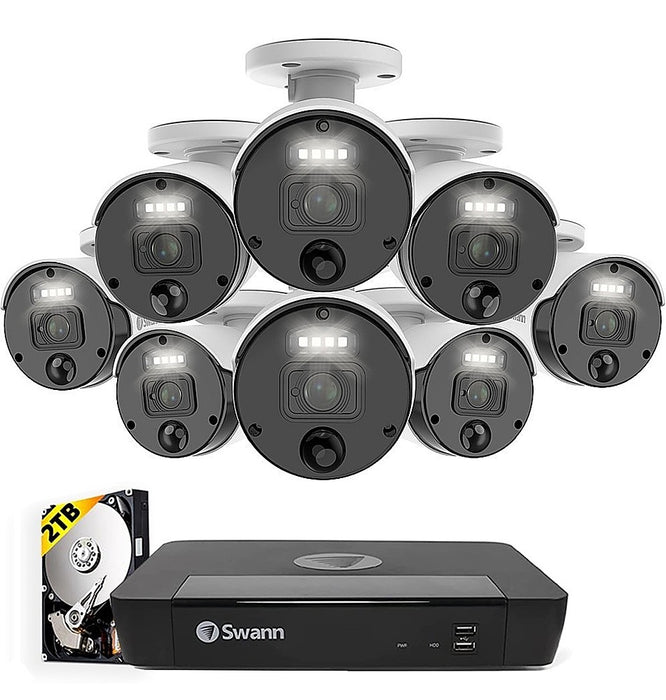 Swann - Master Series 8-Channel 8-Camera Indoor/Outdoor PoE Wired 4K UHD 2TB HDD NVR Security Surveillance System - Black