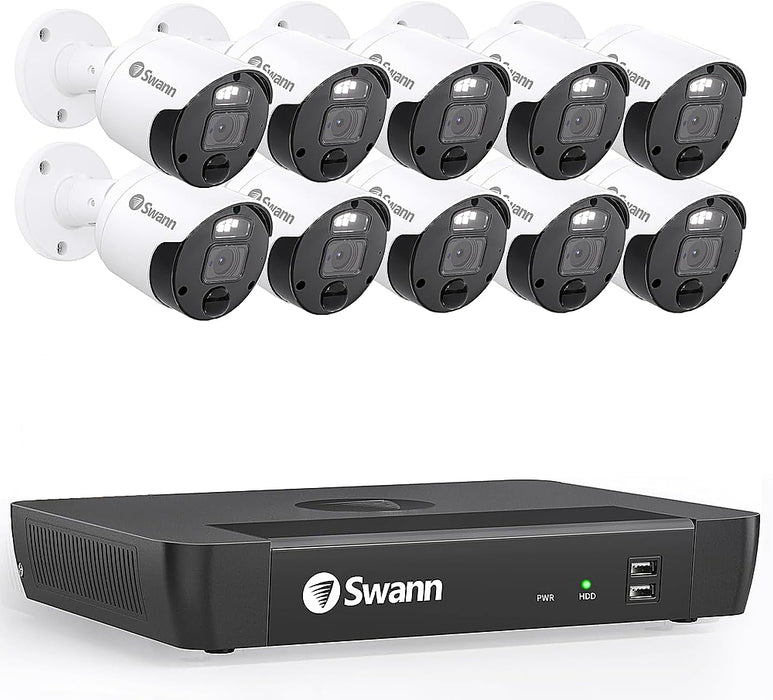 Swann Master Series Home 16-Channel 10 Camera 4K HD Indoor/Outdoor PoE Wired 2TB HDD NVR Security Surveillance System - Black