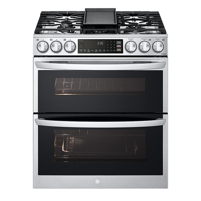 LG - 6.9 Cu. Ft. Smart Slide-In Double Oven Gas True Convection Range with EasyClean and InstaView - Stainless Steel