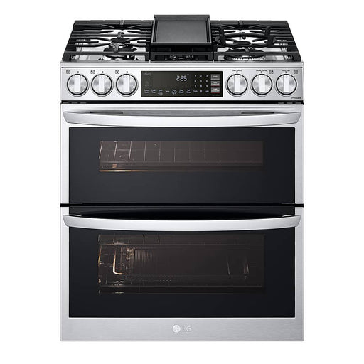LG - 6.9 Cu. Ft. Smart Slide-In Double Oven Gas True Convection Range with EasyClean and InstaView - PrintProof Stainless Steel