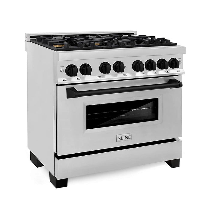 ZLINE - Autograph 36" Legacy Dual Fuel Range w/ 6 Burners  Matte Black Accents (RAZ-36-MB) - Stainless Steel/Matte Black Accents